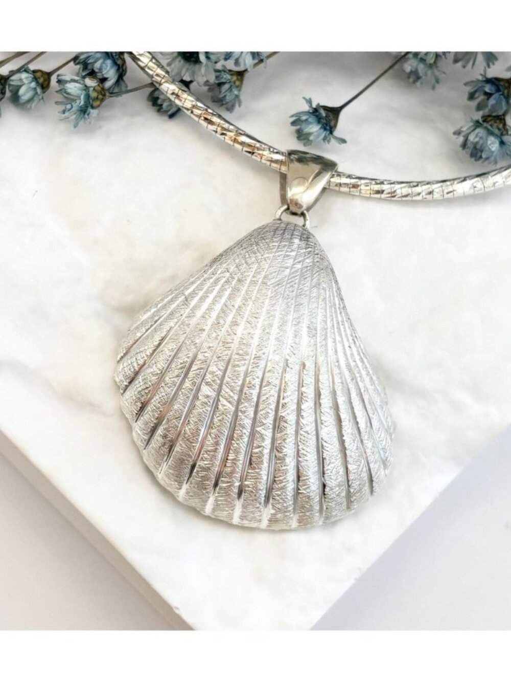 Seashell Textured Nautical Chunky Chain Sterling Silver 925 Necklace - 18"